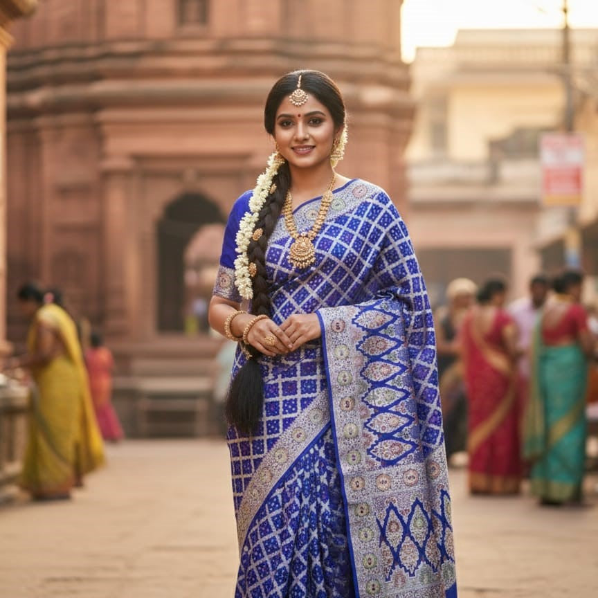 Royal Blue Banarasi Bandhani Saree