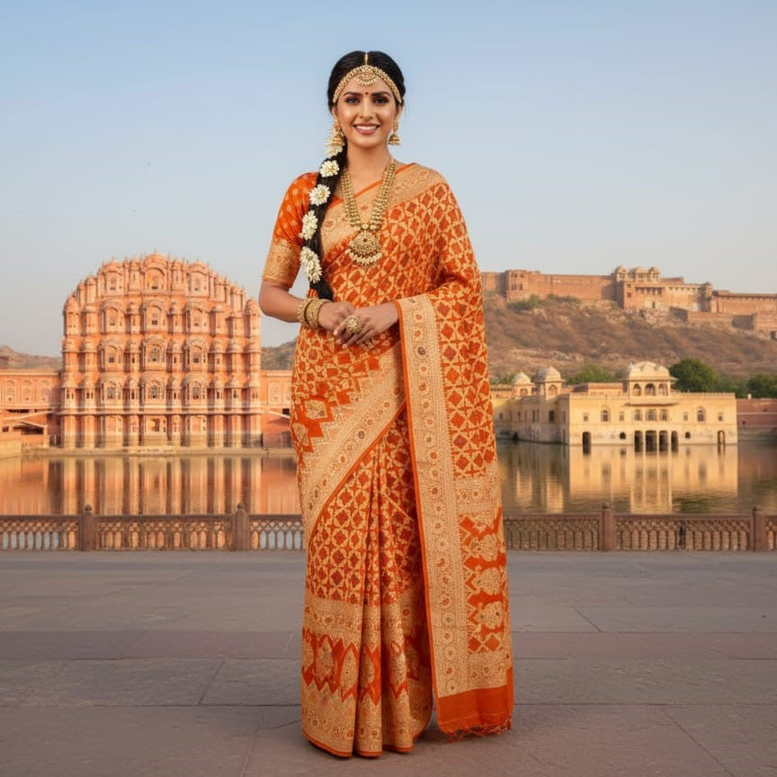 The Marigold Sunset Banarasi Zari Saree
