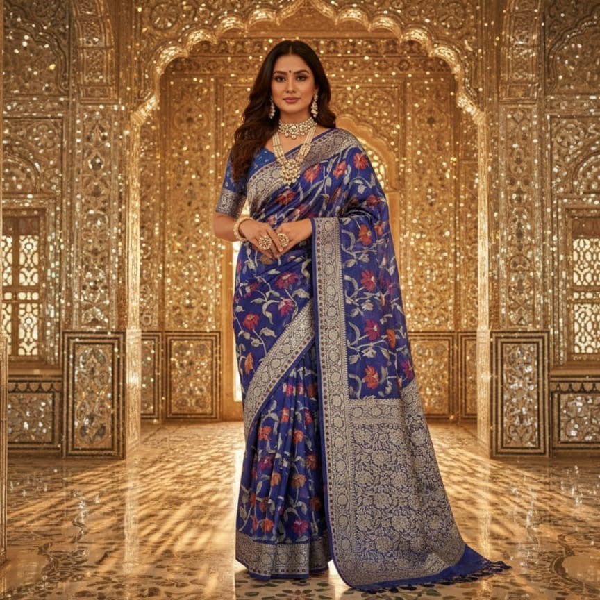 The Moonlight Floral Banarasi Saree