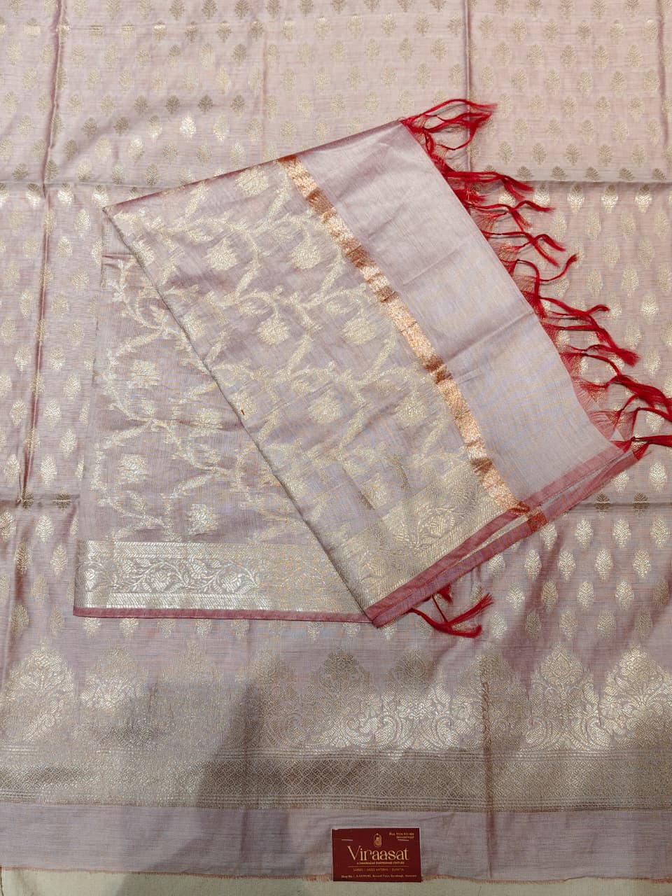 Ethereal Lilac Banarasi Cotton Unstitched Suit Set with Silver Zari Jaal