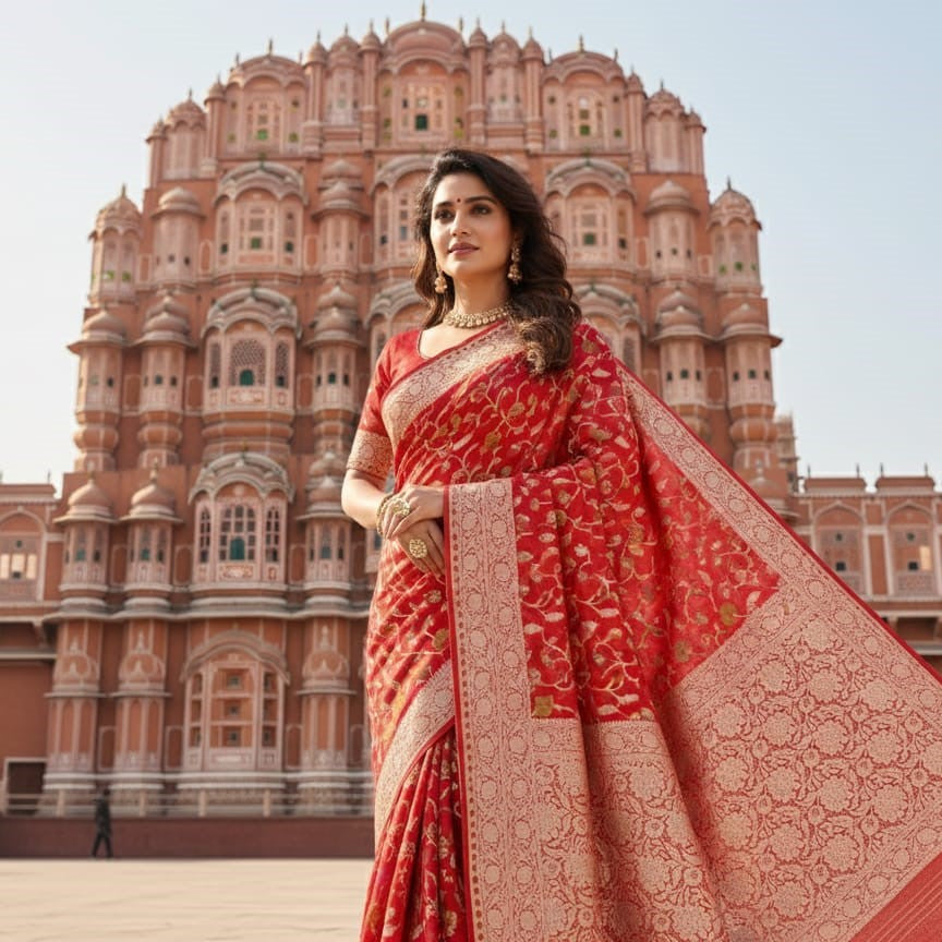 The Scarlet Bloom Banarasi Saree