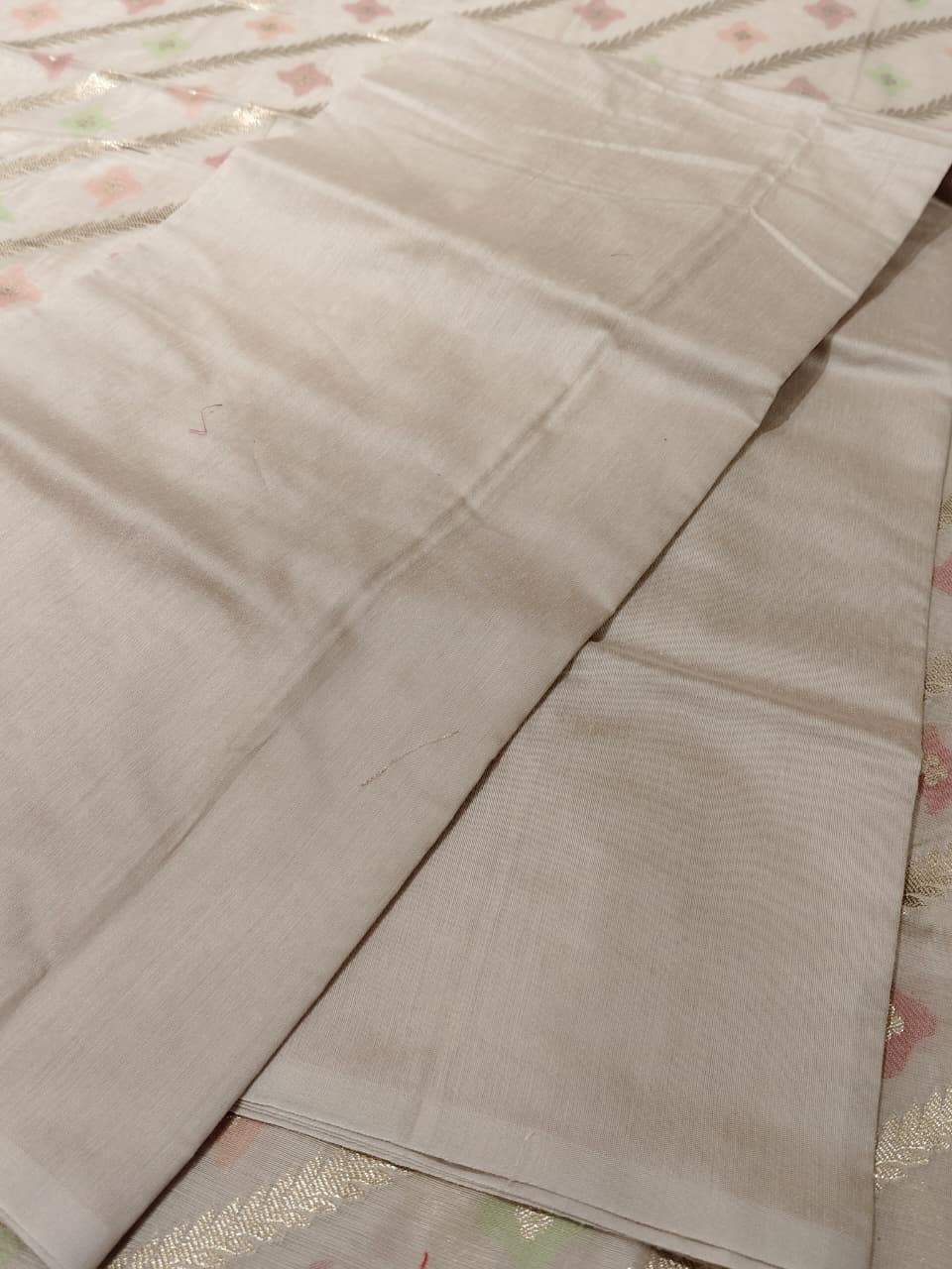 Pearl White 'Diagonal Zari' Banarasi Chanderi Suit Set