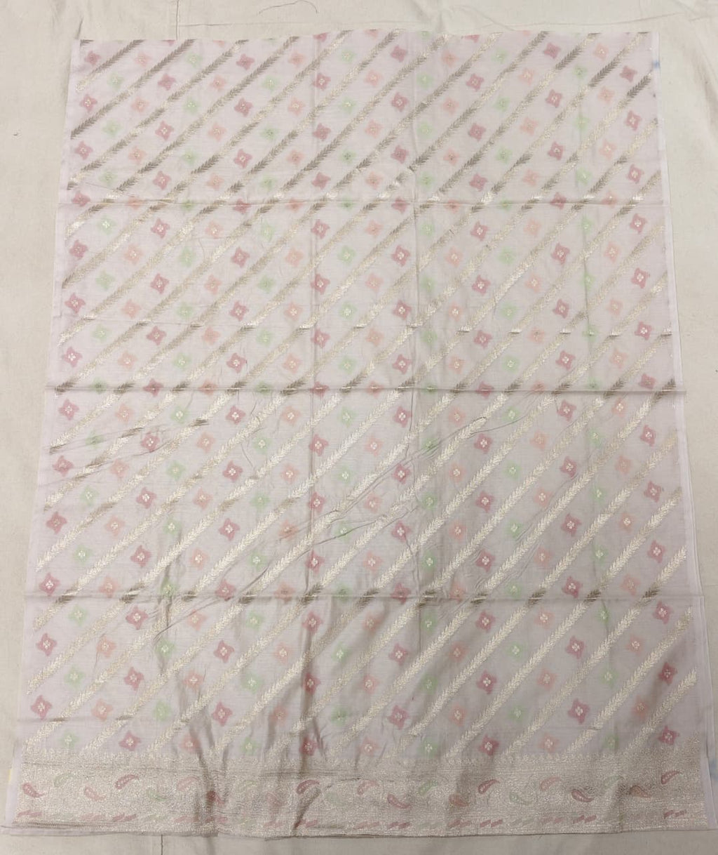 Pearl White 'Diagonal Zari' Banarasi Chanderi Suit Set