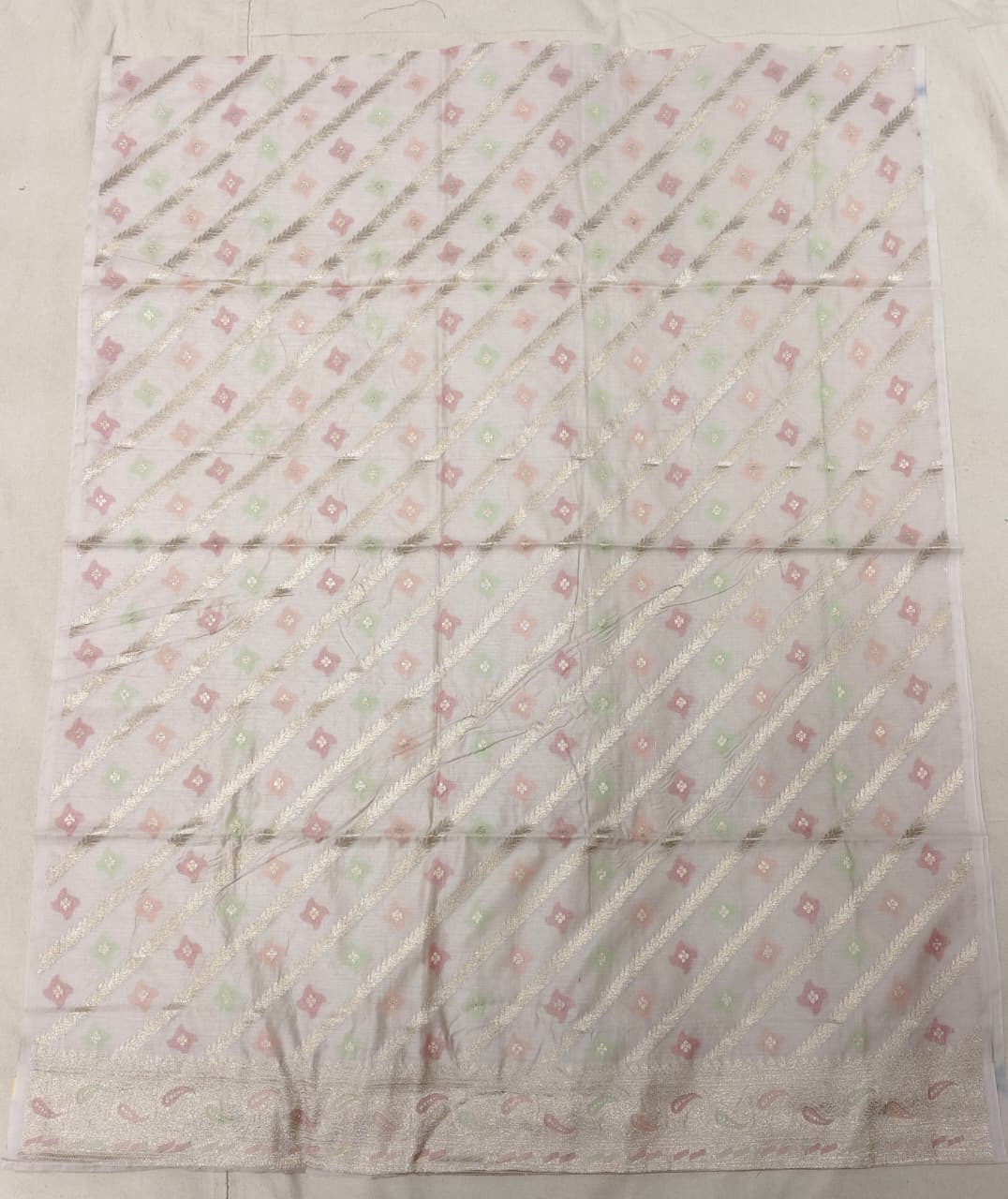 Pearl White 'Diagonal Zari' Banarasi Chanderi Suit Set