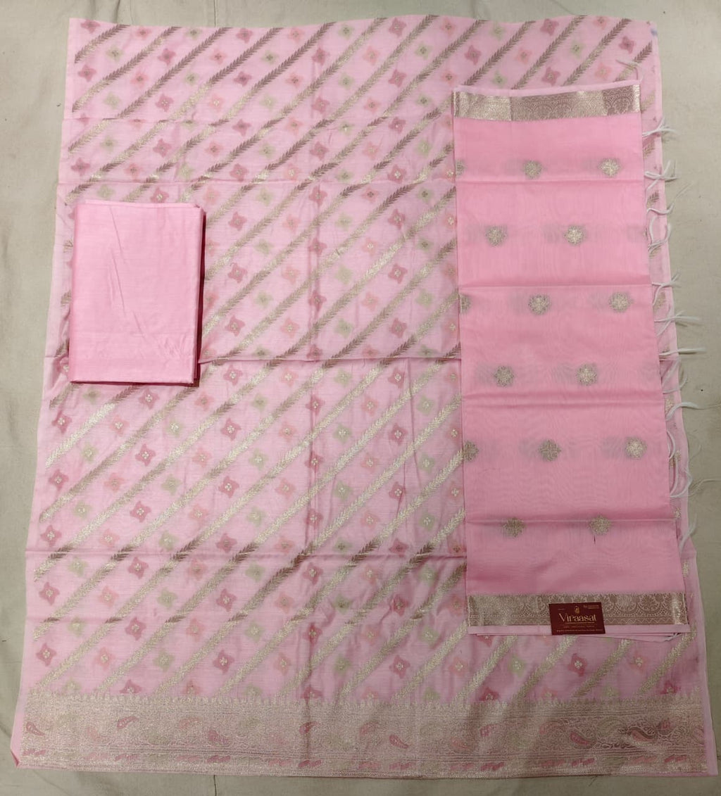 Signature Weave: Baby Pink 'Diagonal Zari' Banarasi Chanderi Suit Set