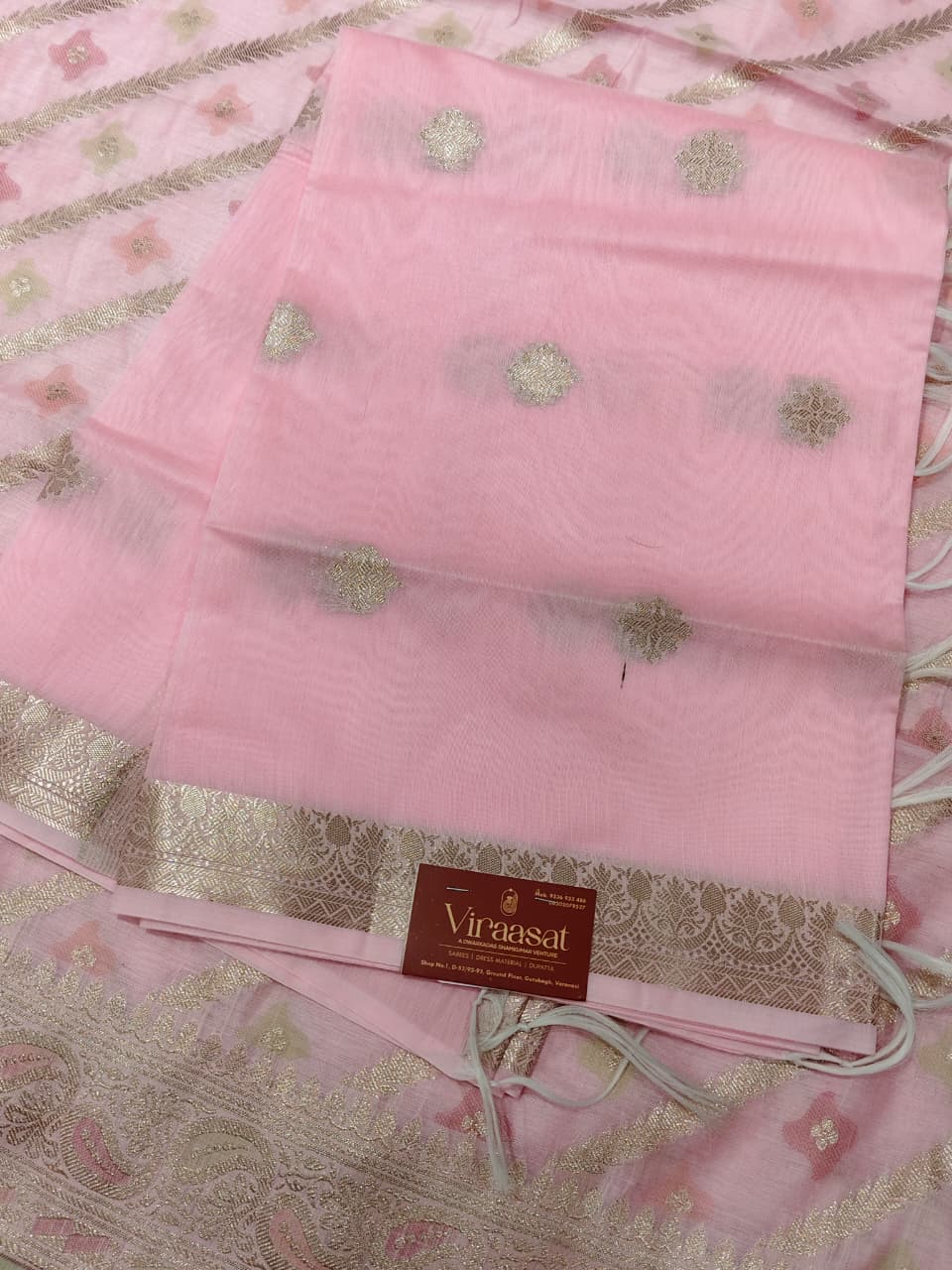 Signature Weave: Baby Pink 'Diagonal Zari' Banarasi Chanderi Suit Set
