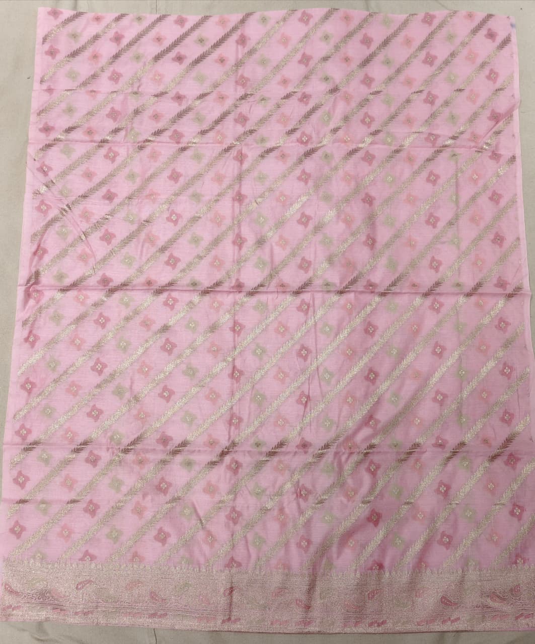 Signature Weave: Baby Pink 'Diagonal Zari' Banarasi Chanderi Suit Set