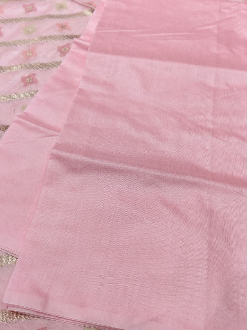 Signature Weave: Baby Pink 'Diagonal Zari' Banarasi Chanderi Suit Set