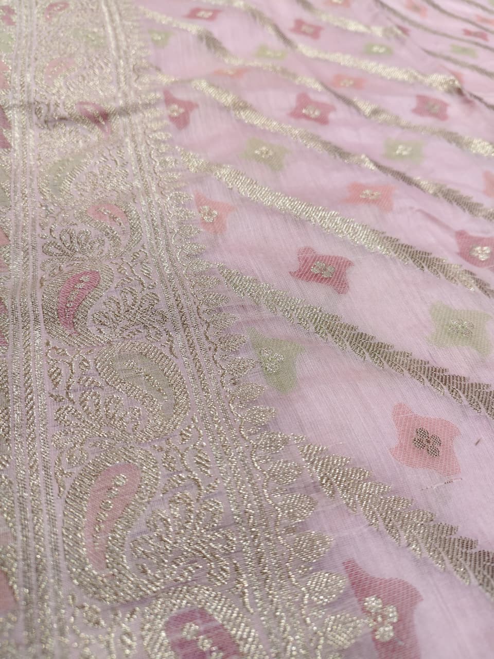 Signature Weave: Baby Pink 'Diagonal Zari' Banarasi Chanderi Suit Set