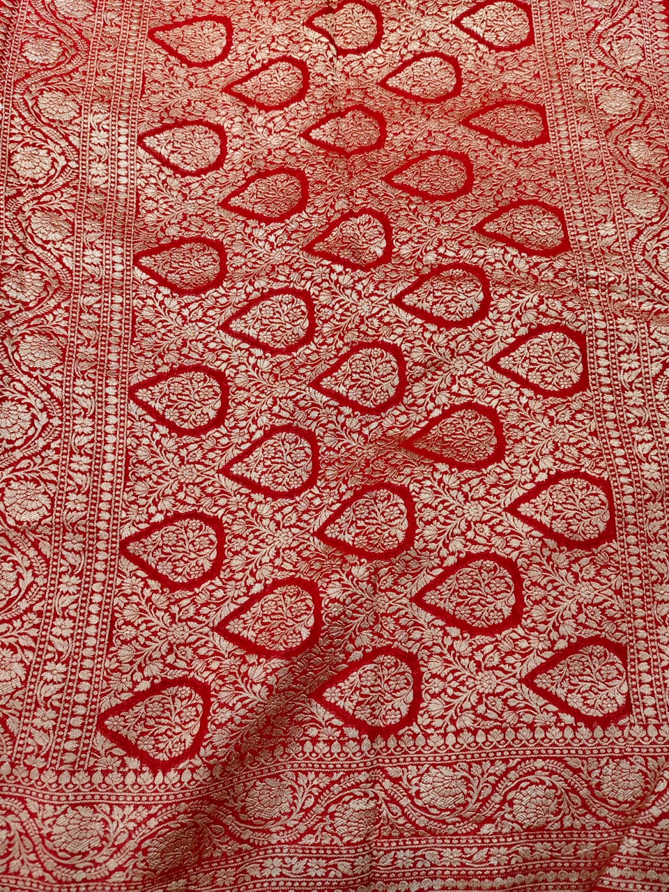 Crimson Red 'Royal Paisley' Banarasi Katan Silk Saree