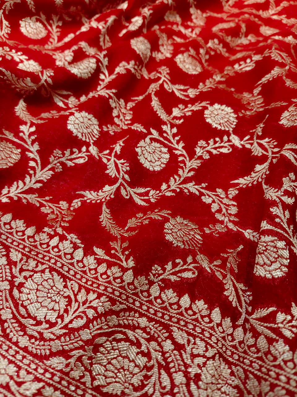 Crimson Red 'Royal Paisley' Banarasi Katan Silk Saree