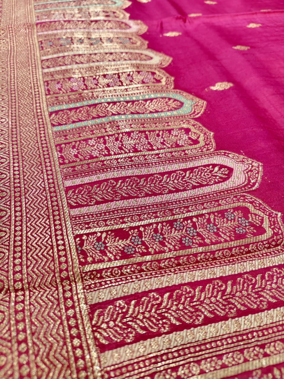 yal Rani Pink 'Mehrab' Minakari Soft Silk Saree