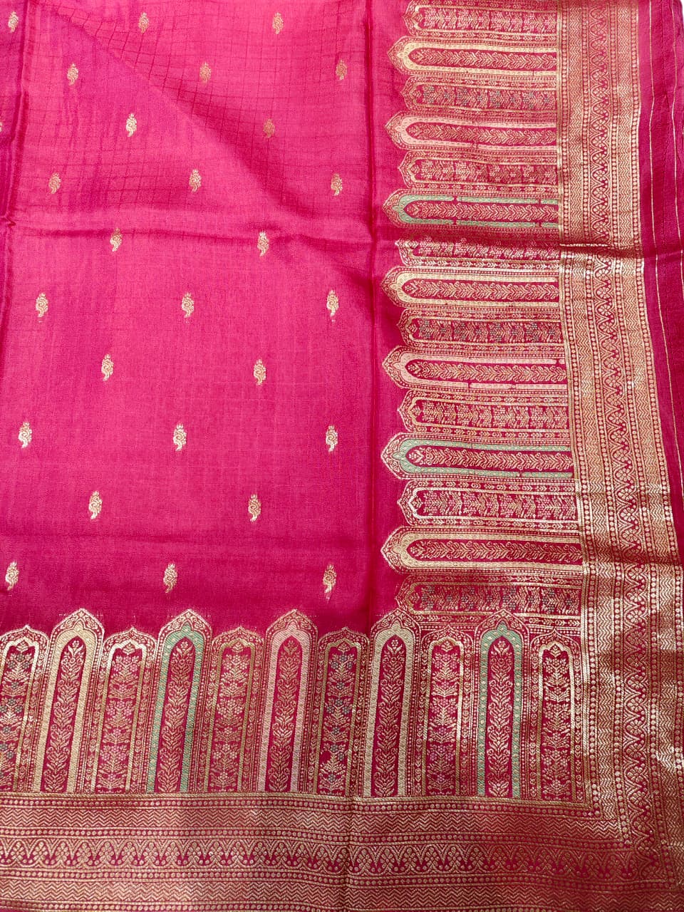 yal Rani Pink 'Mehrab' Minakari Soft Silk Saree
