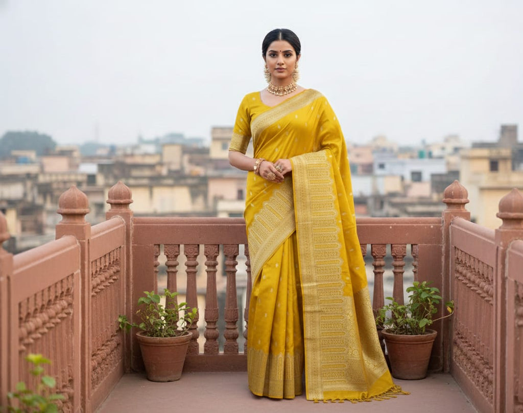 The glow of turmeric meets the grandeur of palaces.