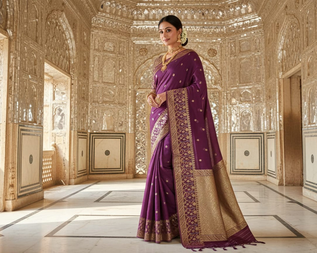 Signature Weave: Royal Purple Minakari Soft Silk Saree