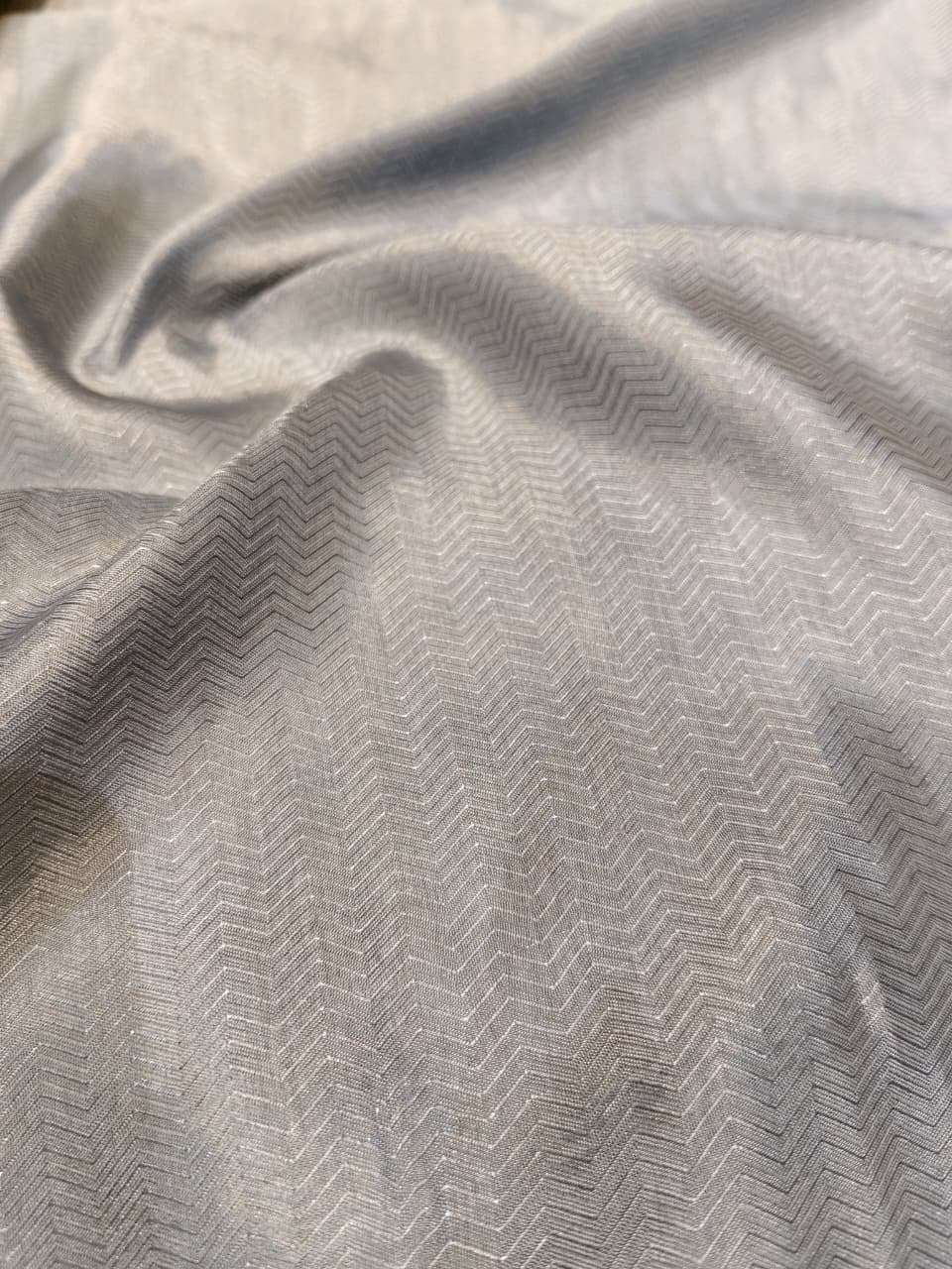 Mustard Yellow 'Chevron Border' Semi-Katan Silk Saree