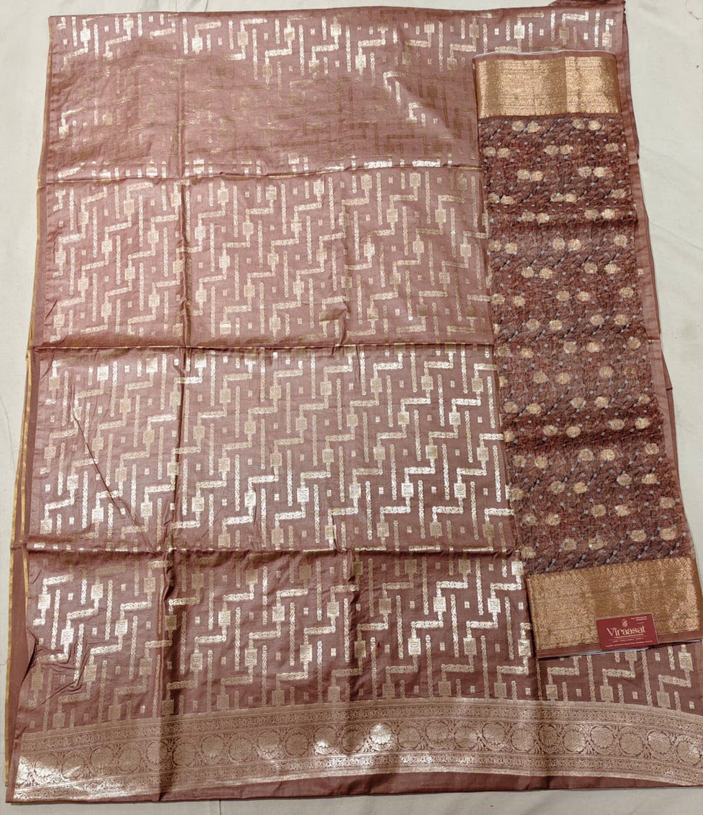 Cocoa Bronze 'Geometric Maze' Banarasi Vaishali Silk Suit Set