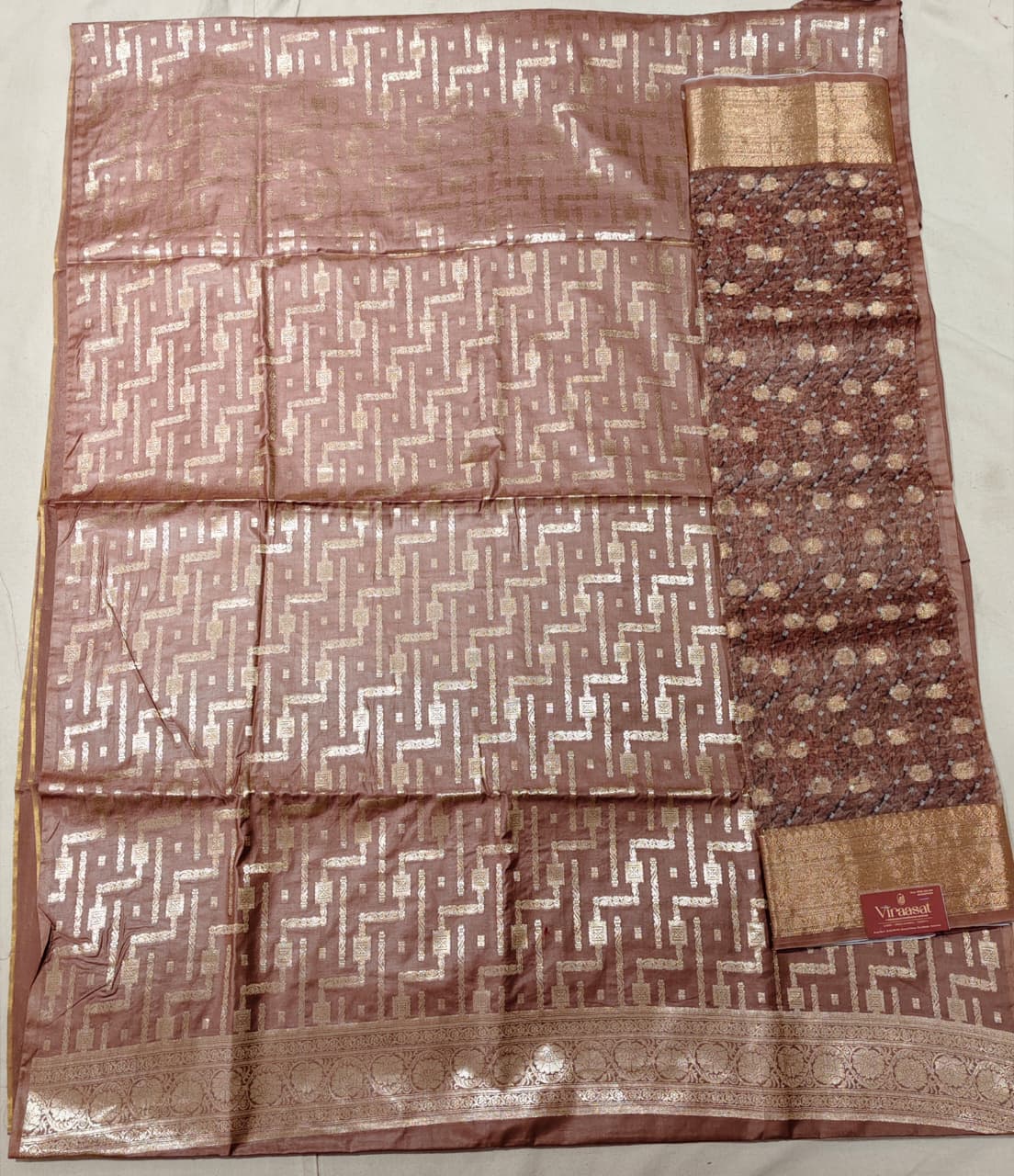 Cocoa Bronze 'Geometric Maze' Banarasi Vaishali Silk Suit Set