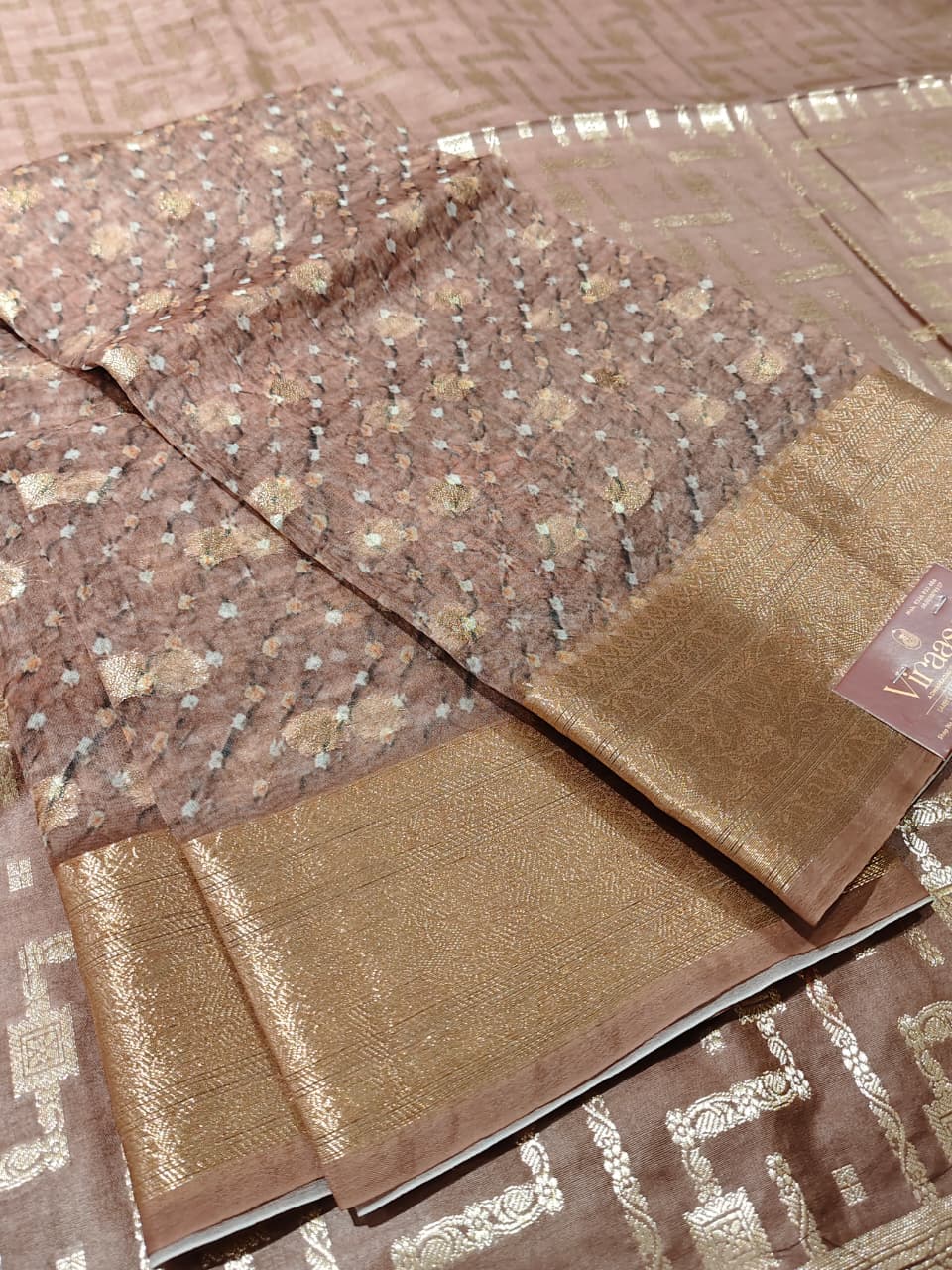 Cocoa Bronze 'Geometric Maze' Banarasi Vaishali Silk Suit Set