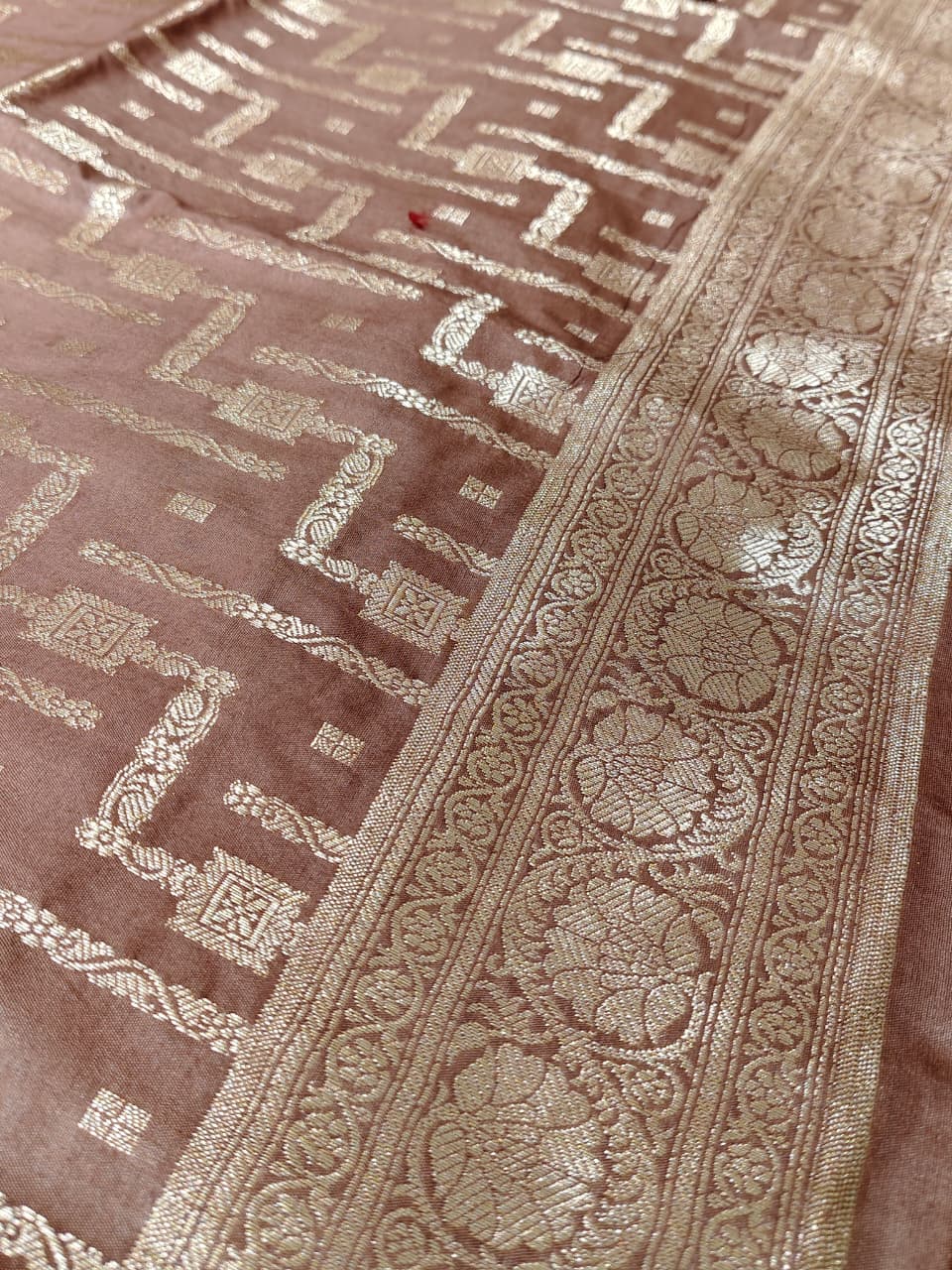 Cocoa Bronze 'Geometric Maze' Banarasi Vaishali Silk Suit Set