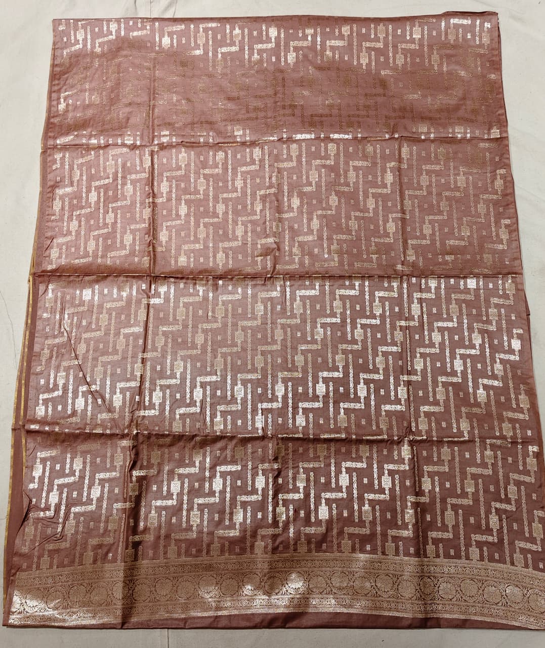 Cocoa Bronze 'Geometric Maze' Banarasi Vaishali Silk Suit Set