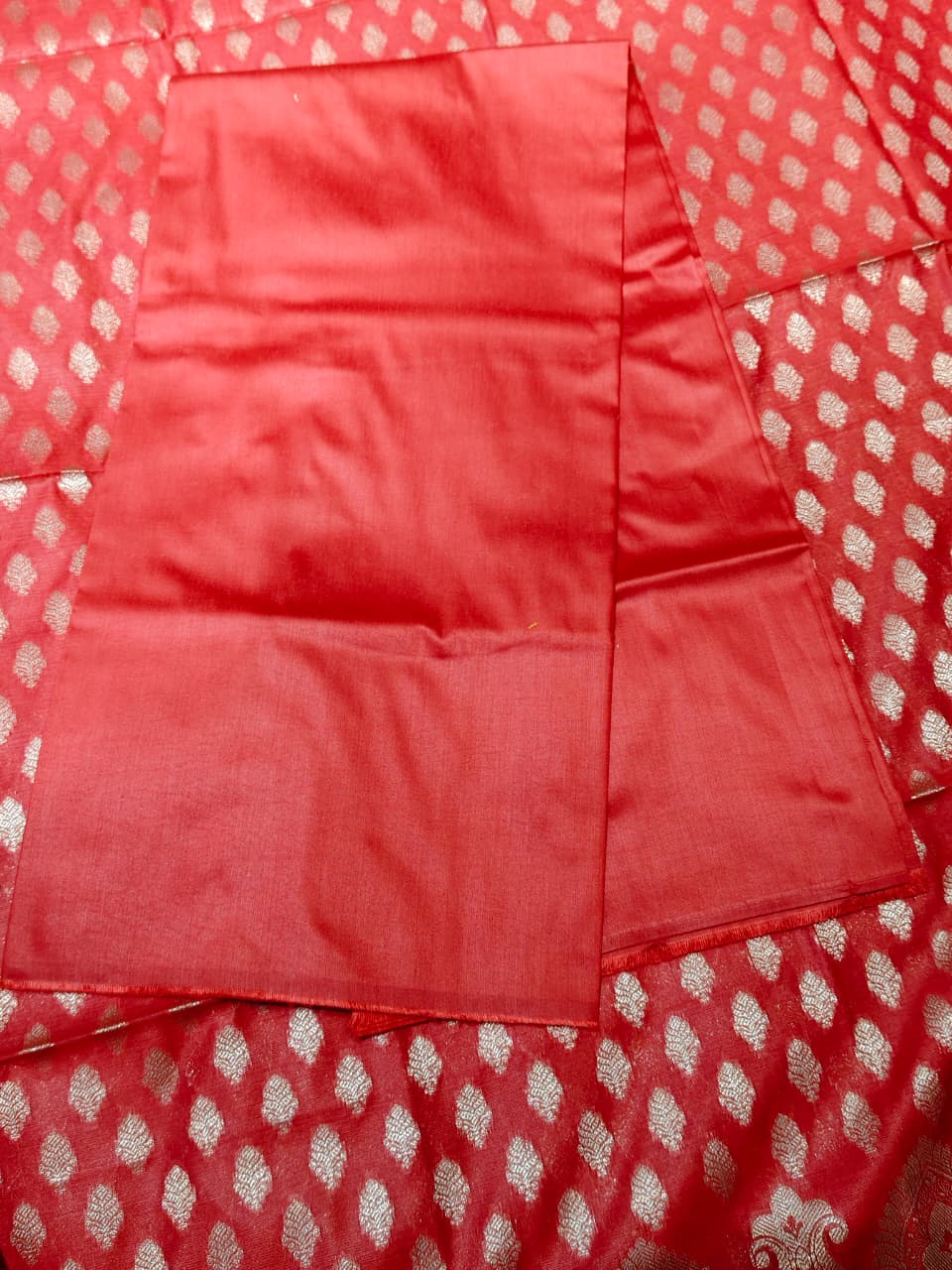 Ethereal Lilac Banarasi Cotton Unstitched Suit Set with Silver Zari Jaal