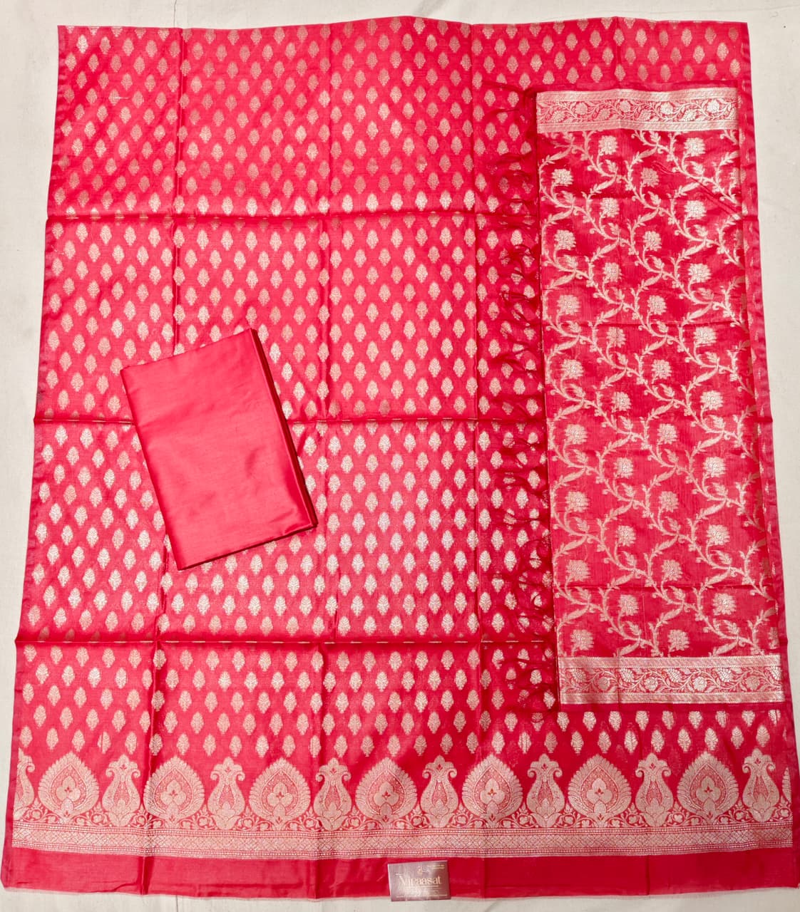 Ethereal Lilac Banarasi Cotton Unstitched Suit Set with Silver Zari Jaal