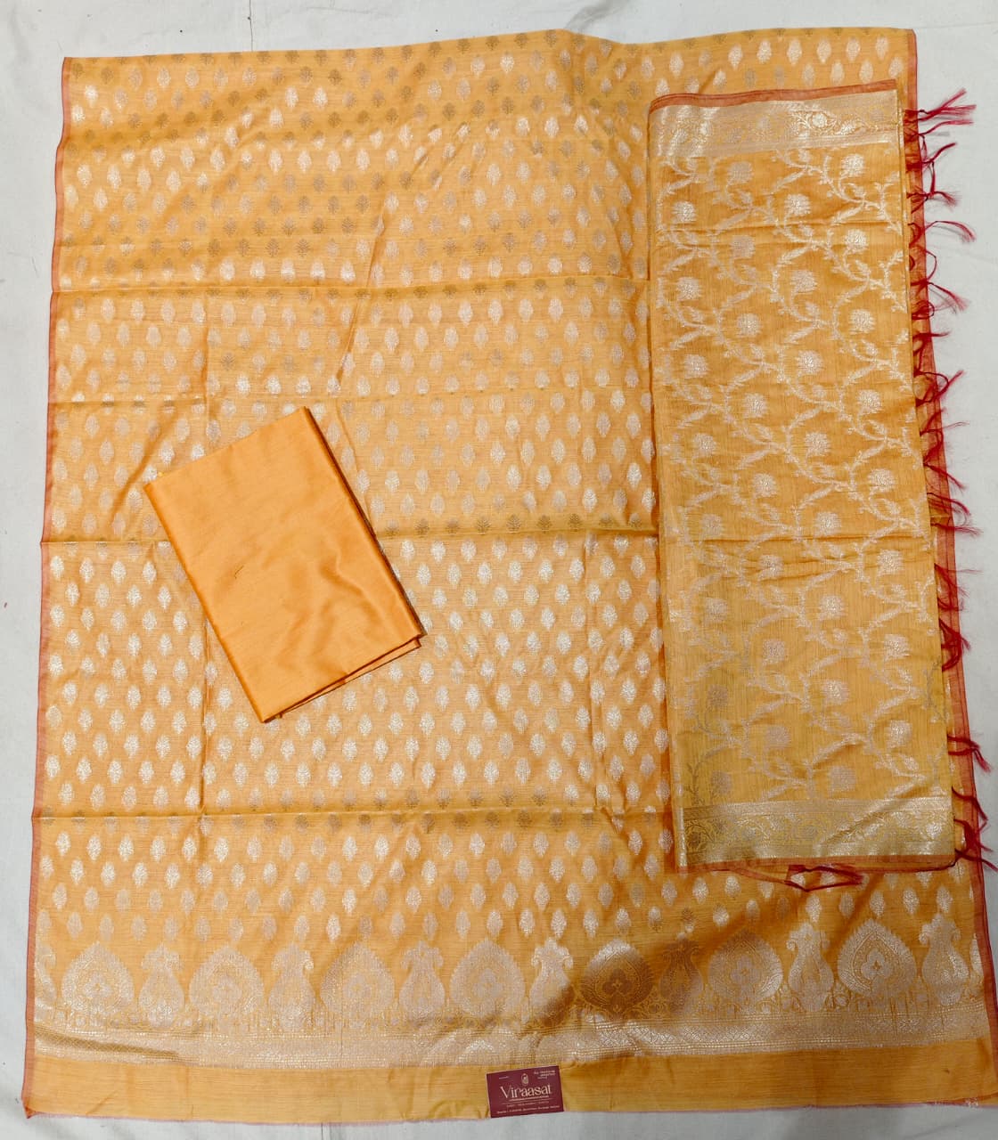 Ethereal Lilac Banarasi Cotton Unstitched Suit Set with Silver Zari Jaal