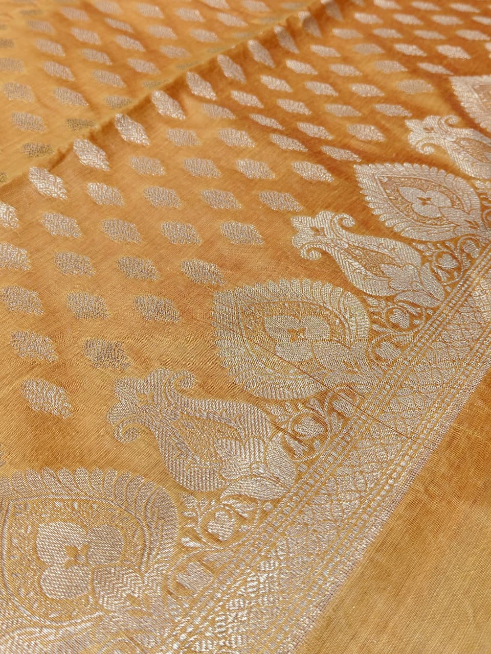 Ethereal Lilac Banarasi Cotton Unstitched Suit Set with Silver Zari Jaal