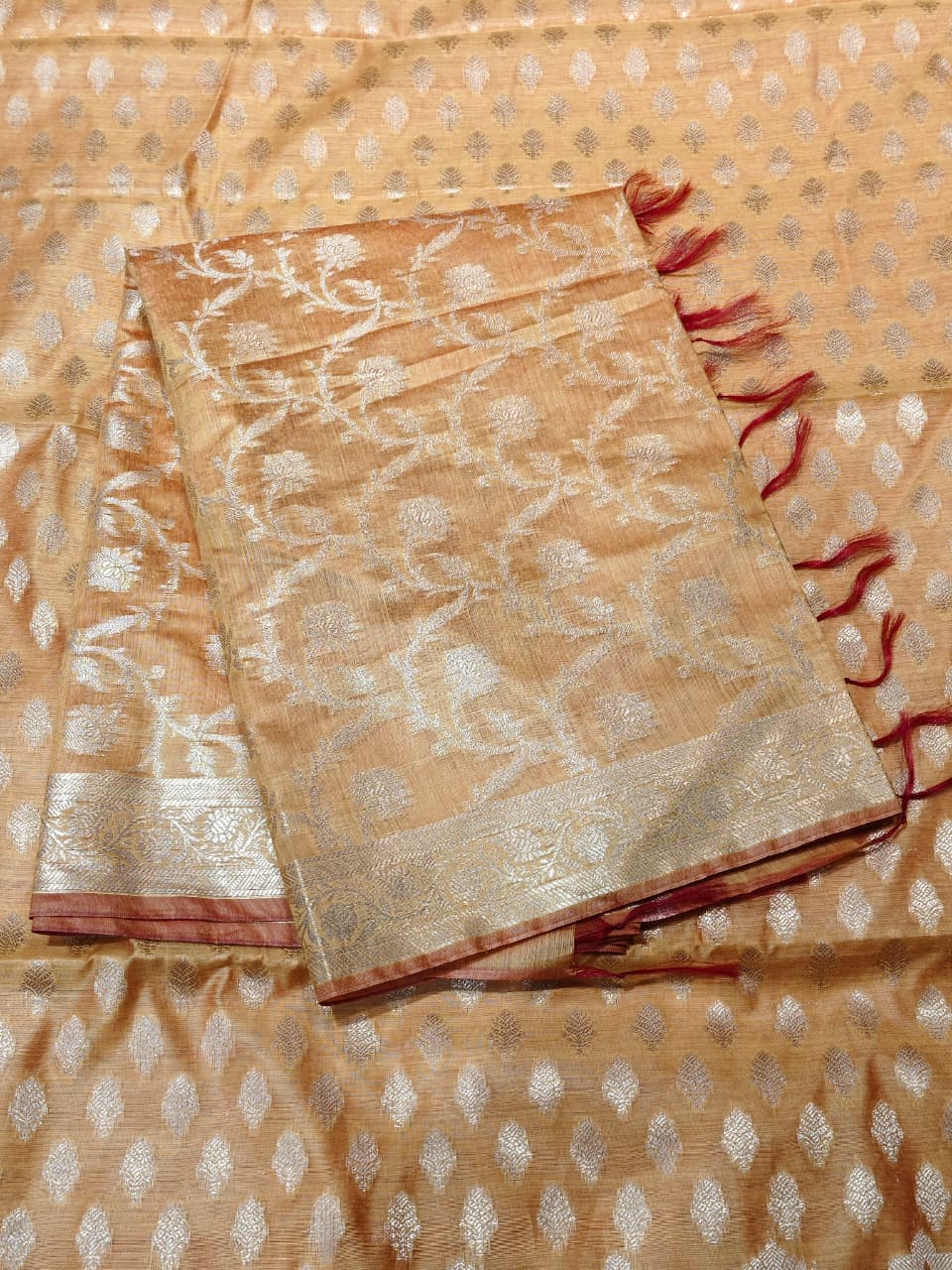 Ethereal Lilac Banarasi Cotton Unstitched Suit Set with Silver Zari Jaal