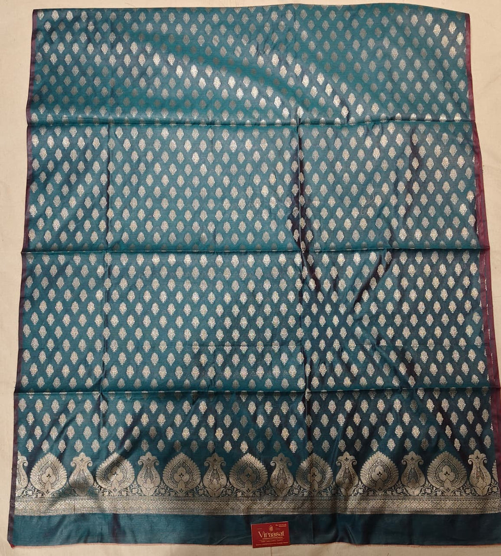 Ethereal Lilac Banarasi Cotton Unstitched Suit Set with Silver Zari Jaal