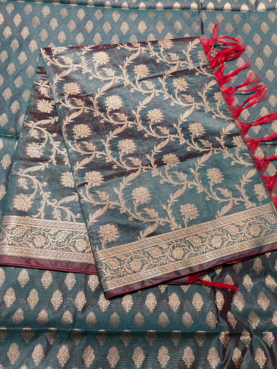 Ethereal Lilac Banarasi Cotton Unstitched Suit Set with Silver Zari Jaal