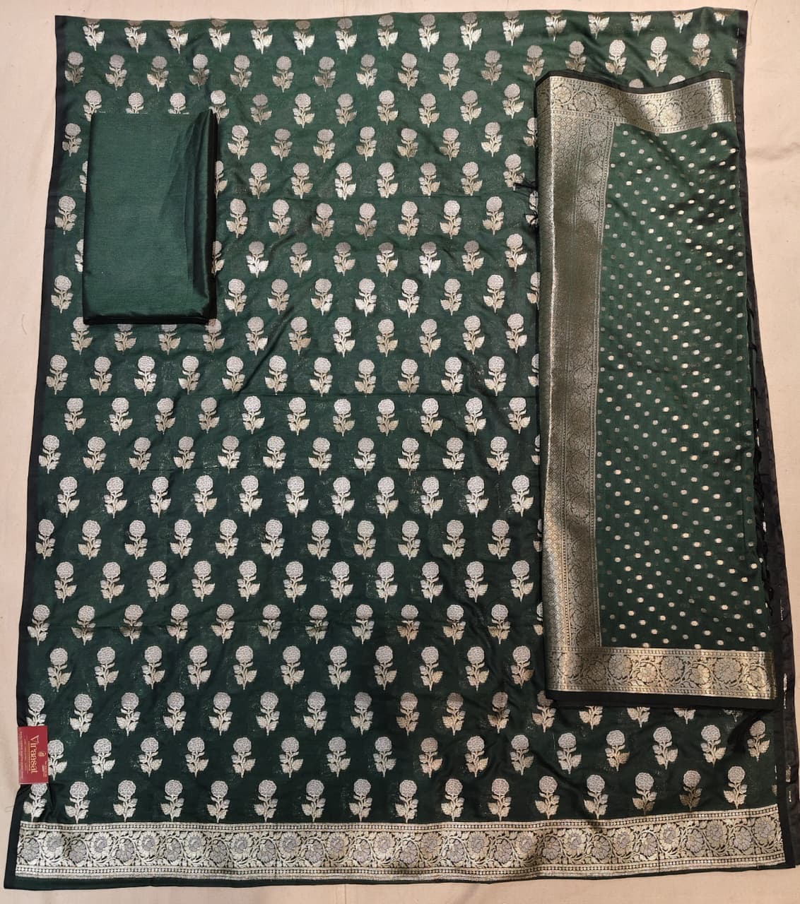 The Teal Royale: Vertical Rose Banarasi Cotton Se