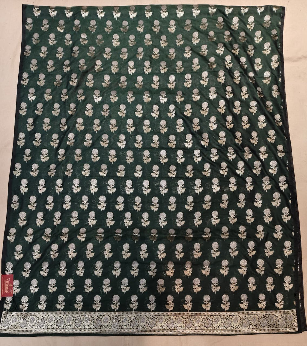 The Teal Royale: Vertical Rose Banarasi Cotton Se