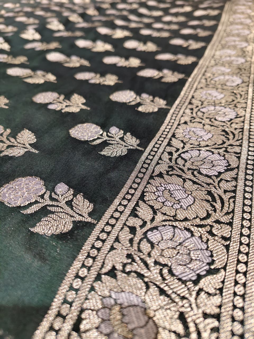 The Teal Royale: Vertical Rose Banarasi Cotton Se