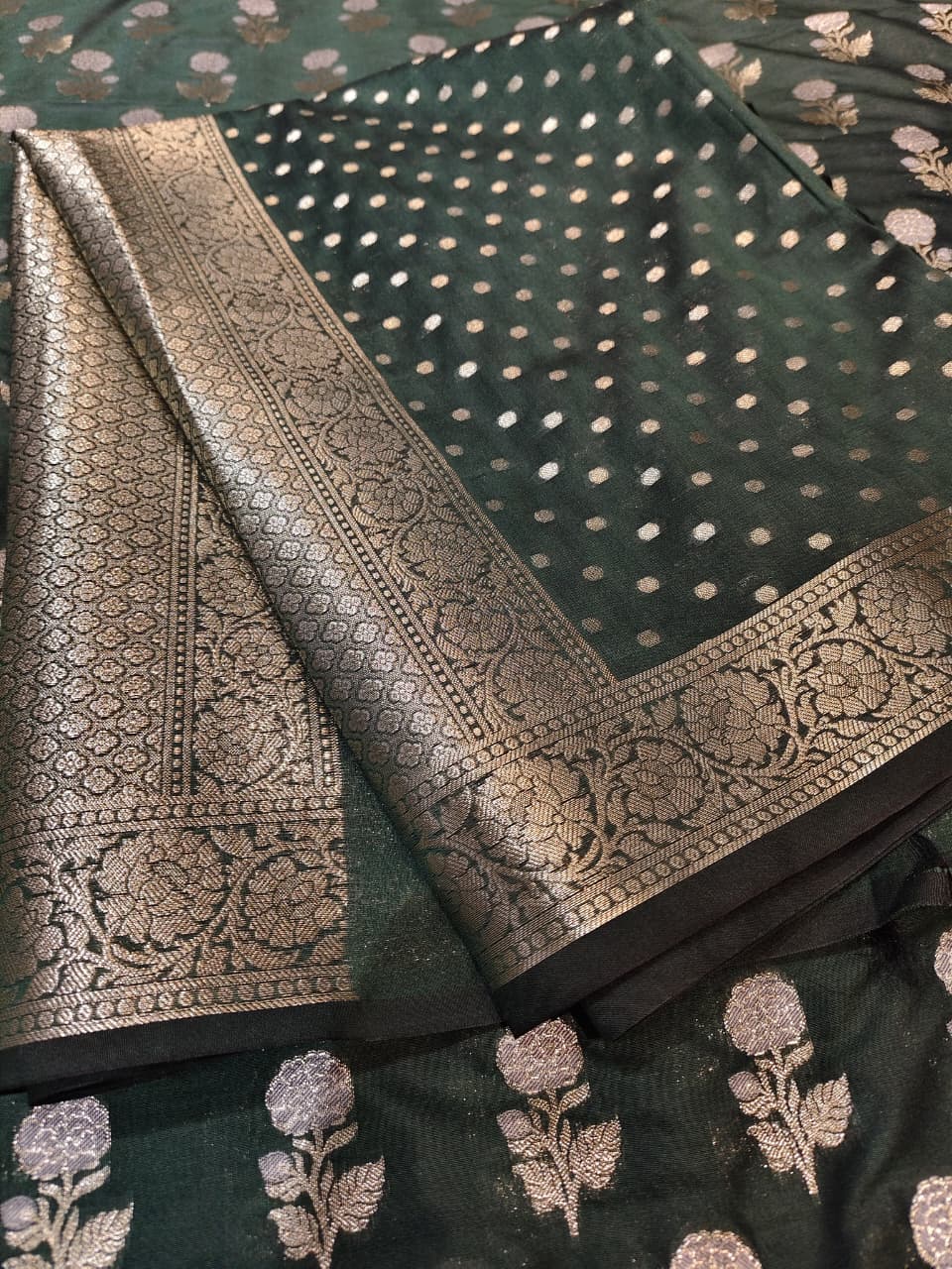 The Teal Royale: Vertical Rose Banarasi Cotton Se