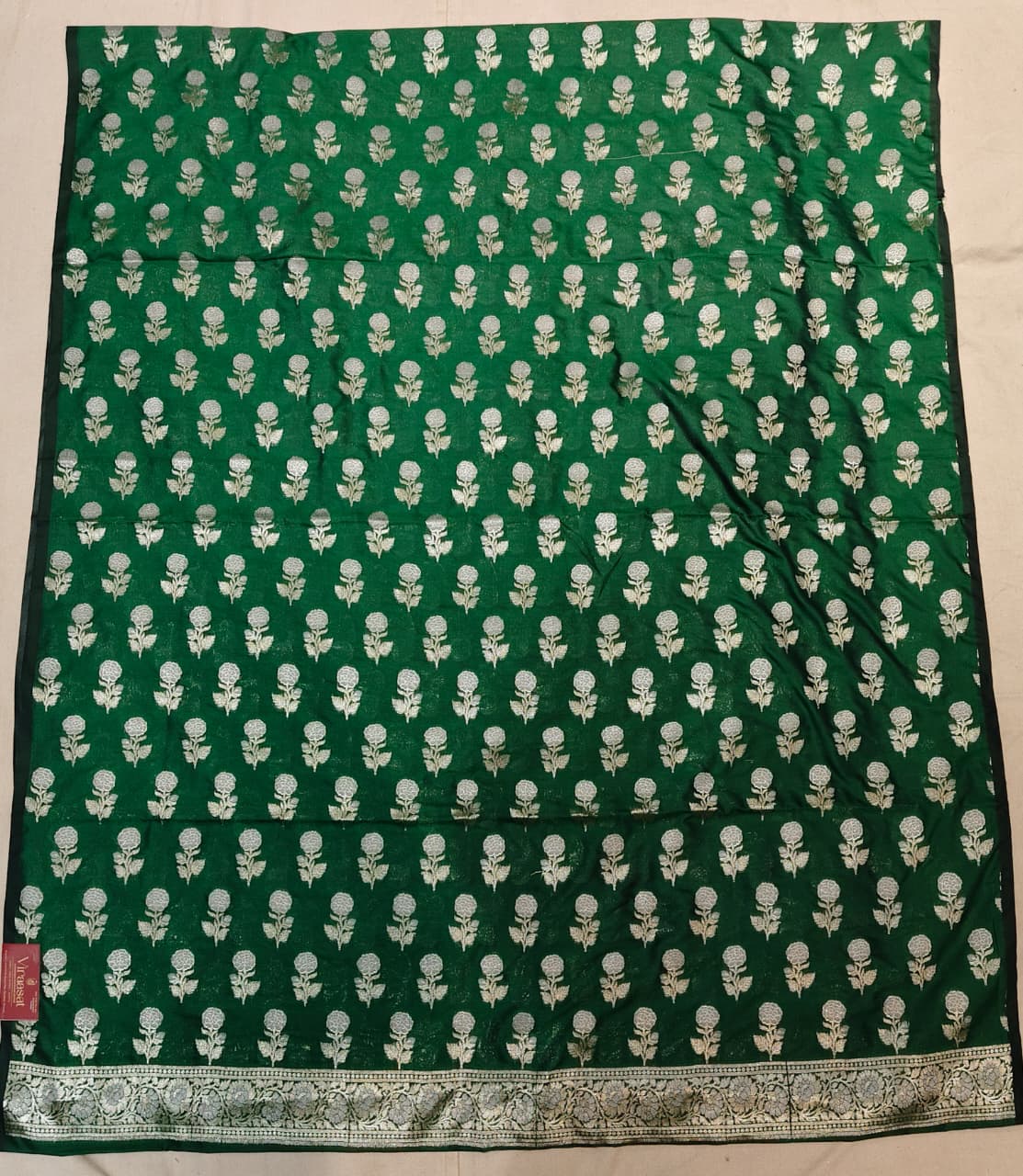 The Teal Royale: Vertical Rose Banarasi Cotton Se