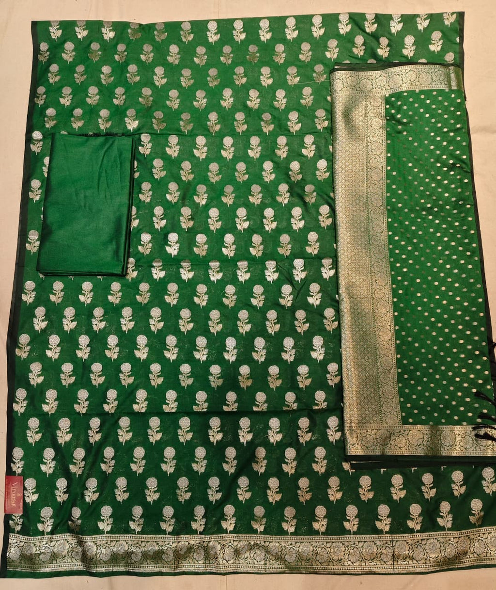 The Teal Royale: Vertical Rose Banarasi Cotton Se