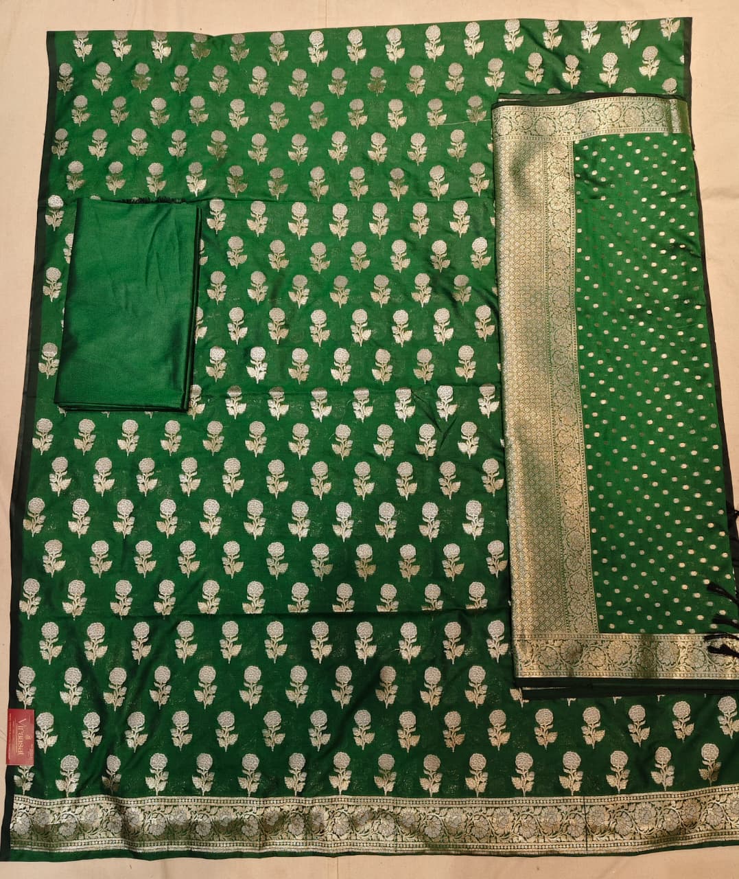 The Teal Royale: Vertical Rose Banarasi Cotton Se