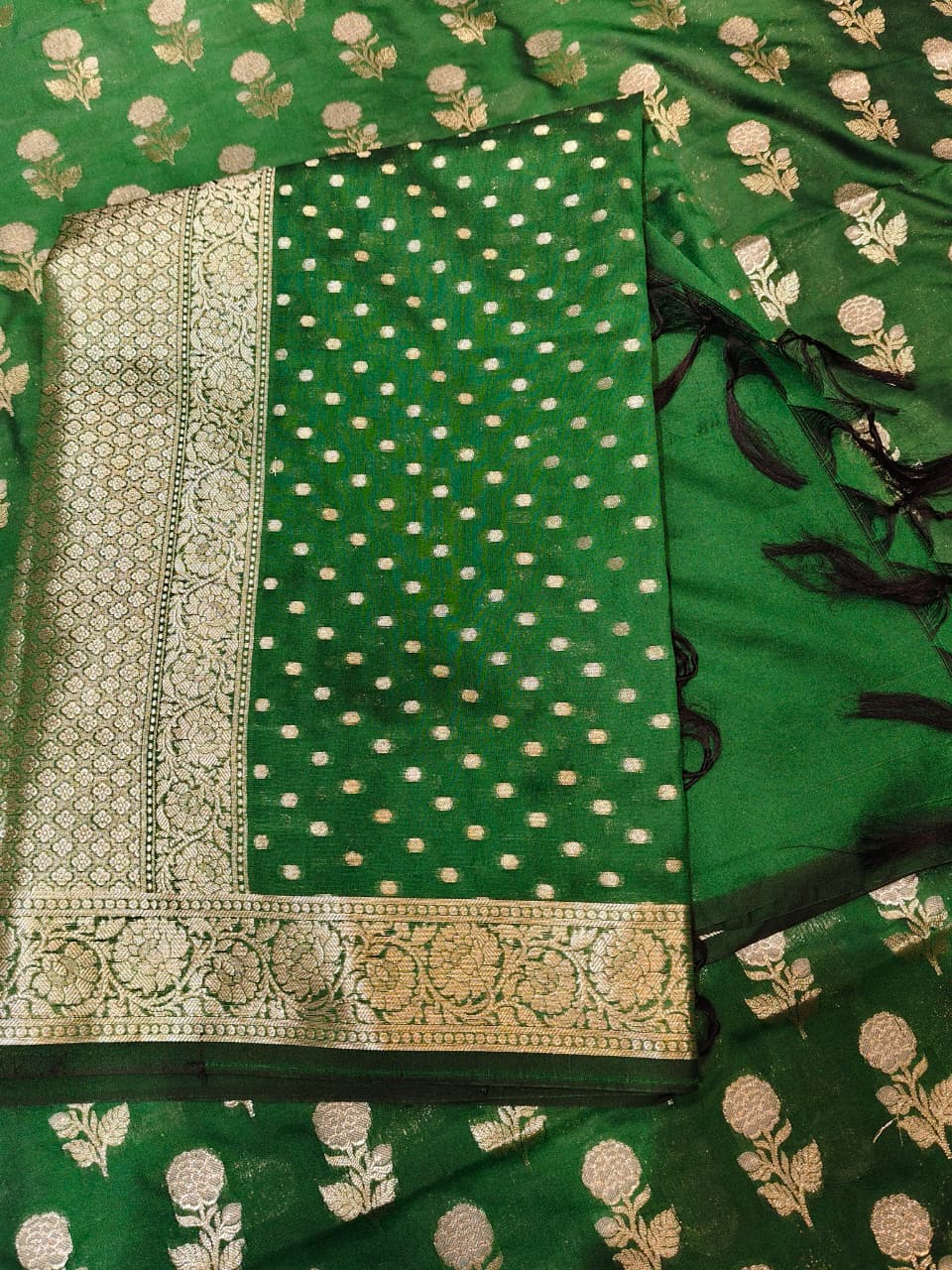 The Teal Royale: Vertical Rose Banarasi Cotton Se