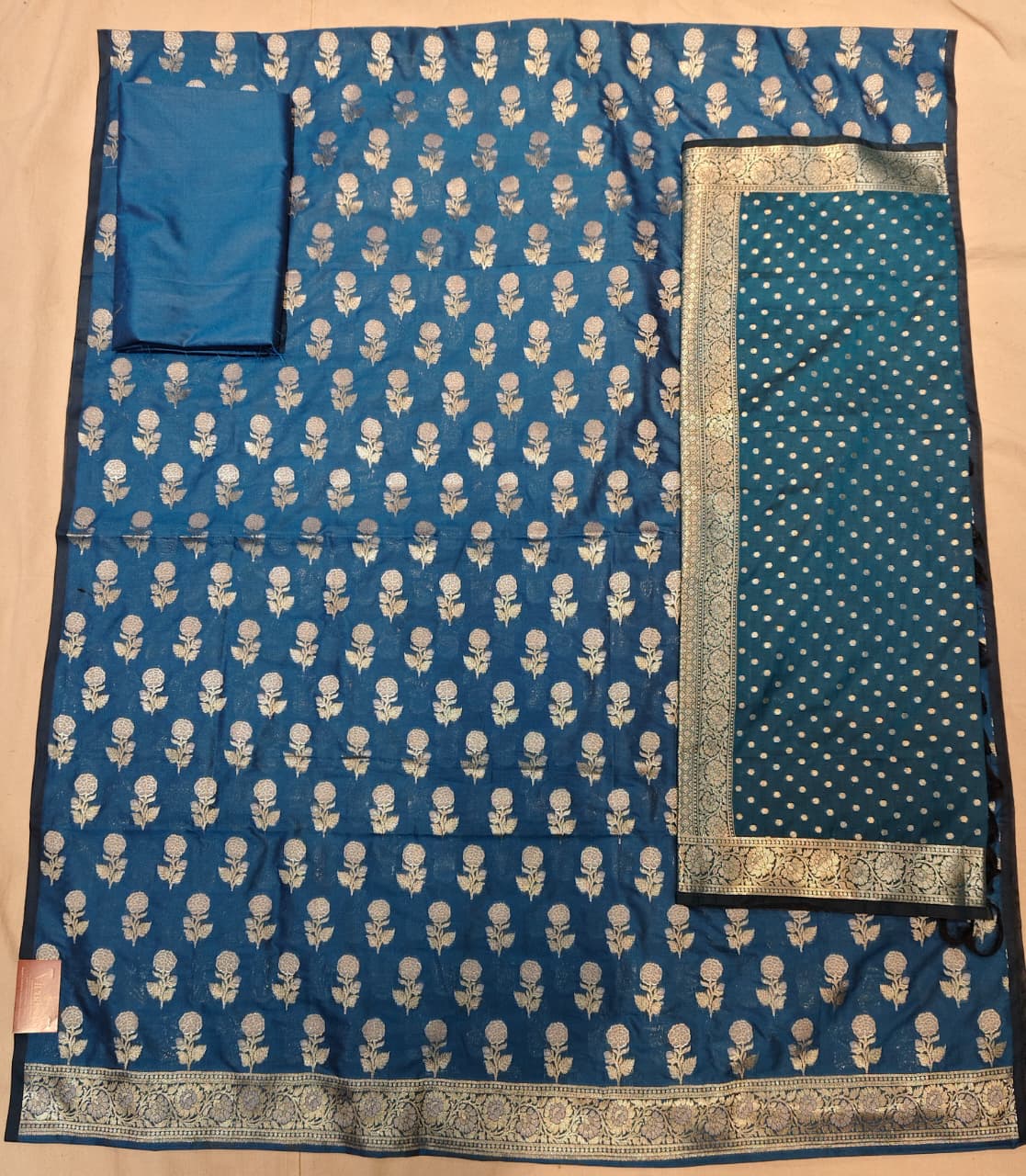 The Teal Royale: Vertical Rose Banarasi Cotton Se