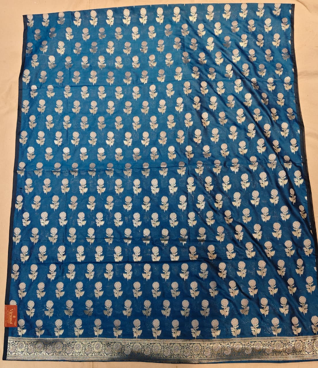 The Teal Royale: Vertical Rose Banarasi Cotton Se