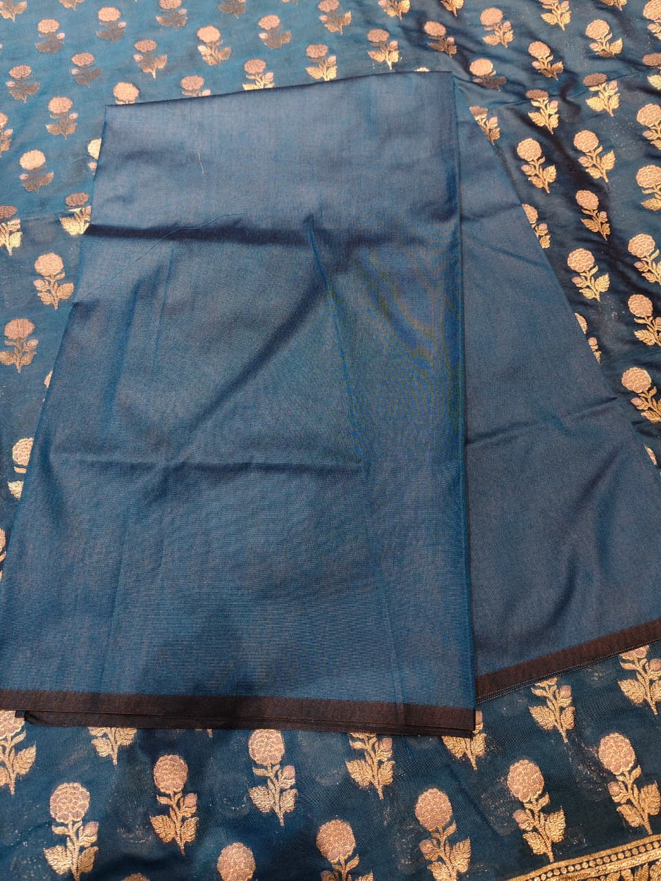 The Teal Royale: Vertical Rose Banarasi Cotton Se