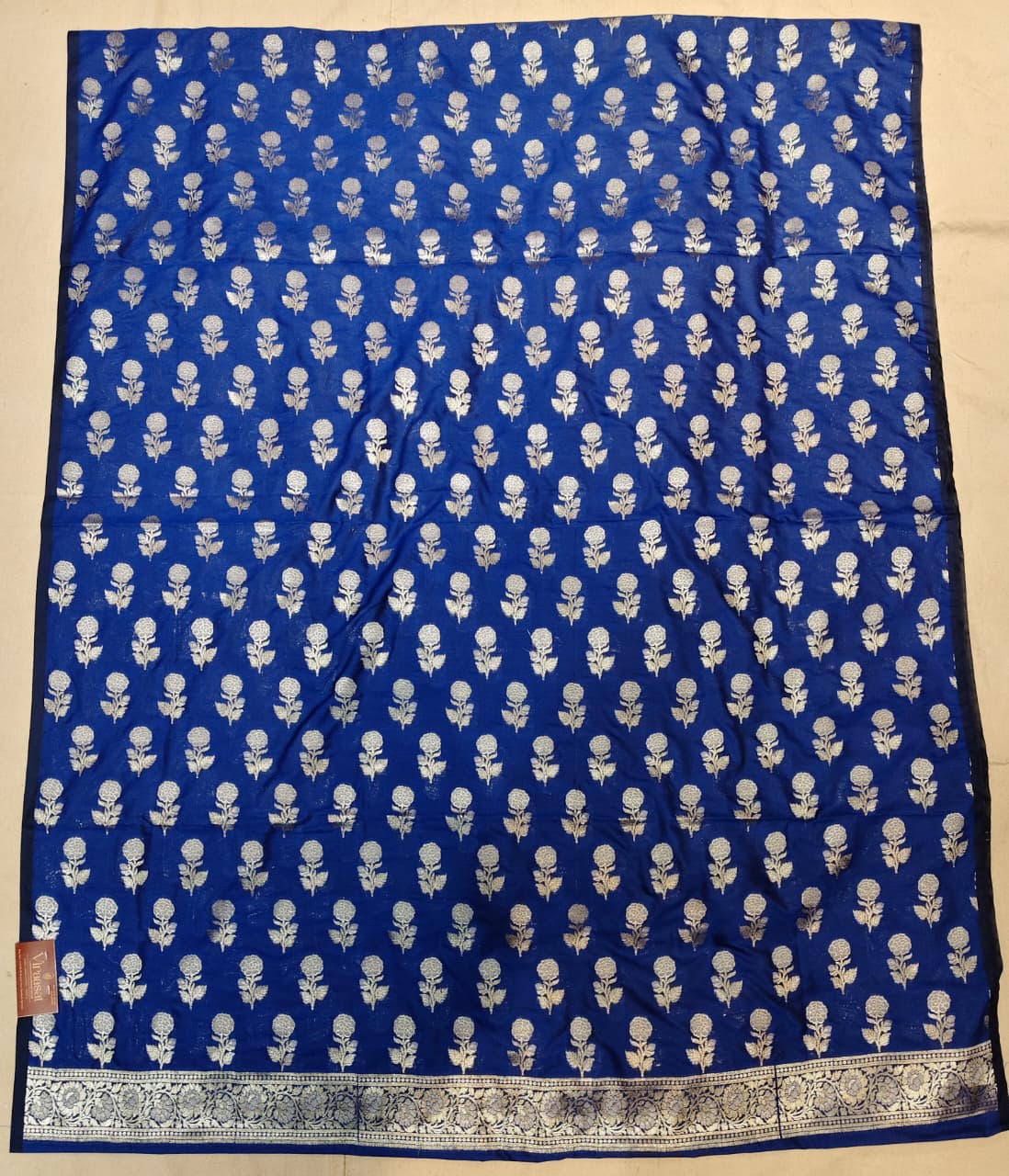 The Teal Royale: Vertical Rose Banarasi Cotton Se