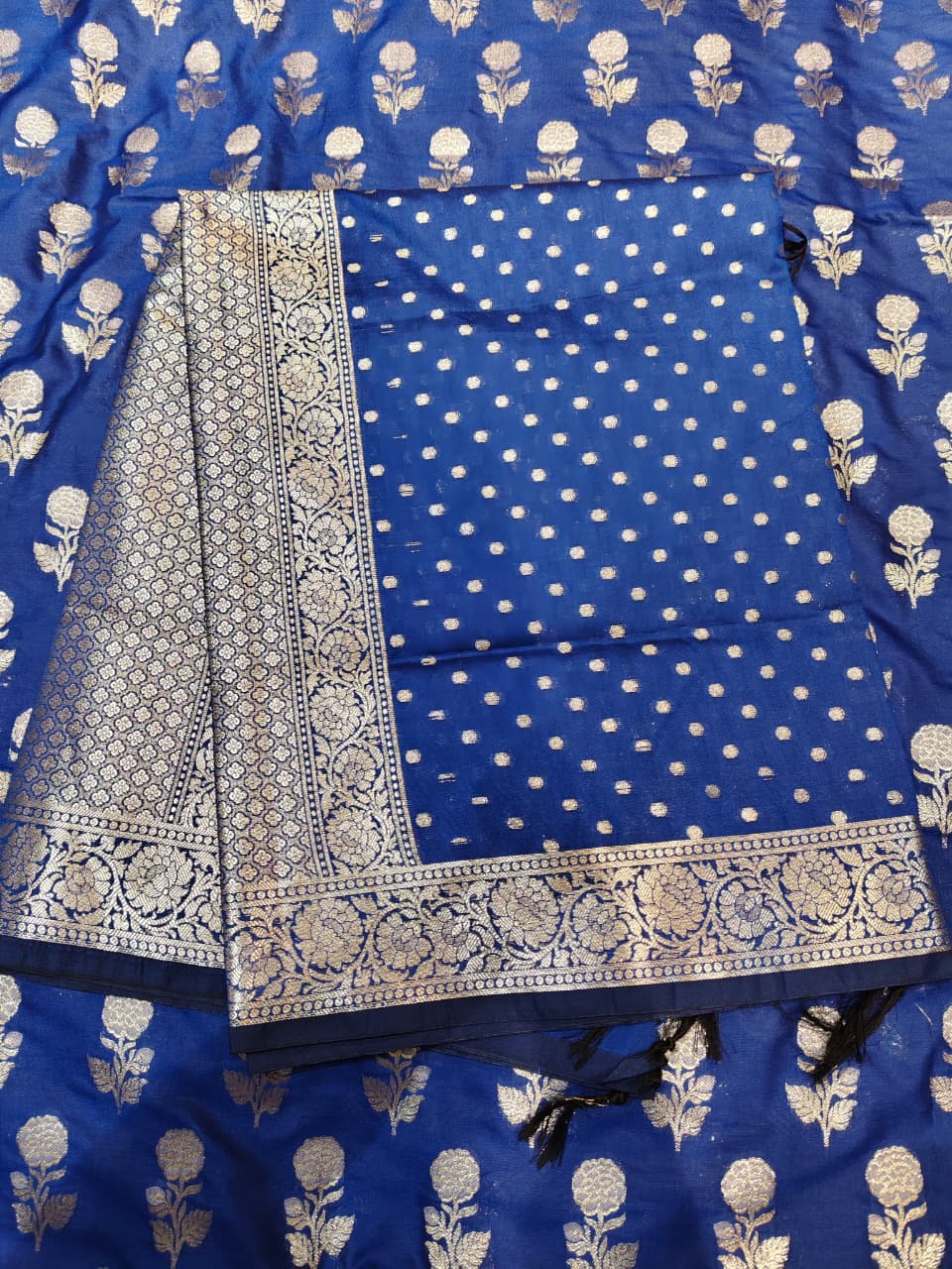 The Teal Royale: Vertical Rose Banarasi Cotton Se