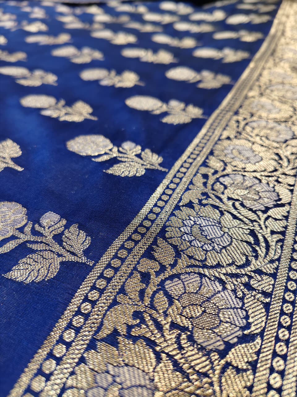 The Teal Royale: Vertical Rose Banarasi Cotton Se