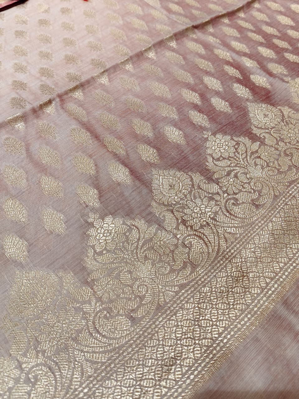 Ethereal Lilac Banarasi Cotton Unstitched Suit Set with Silver Zari Jaal
