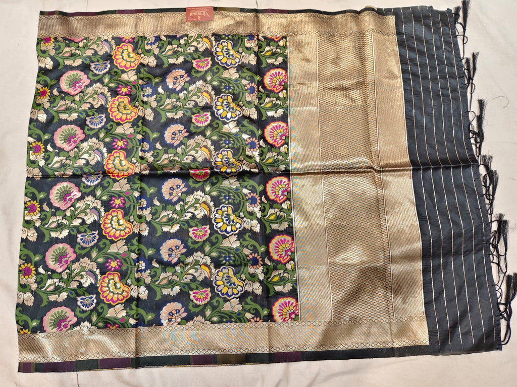 Midnight Garden Navy Blue Banarasi Dupatta