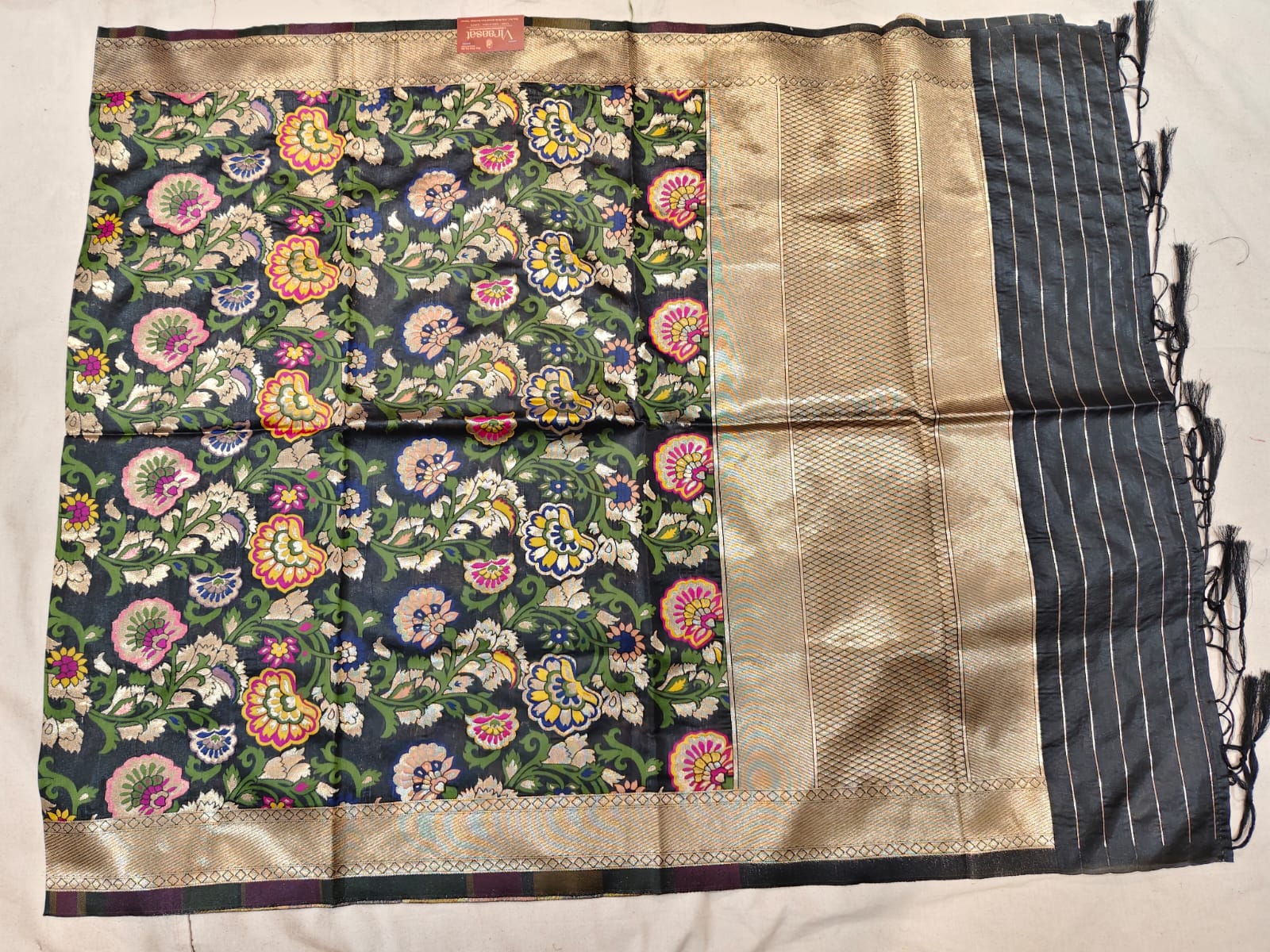 Midnight Garden Navy Blue Banarasi Dupatta