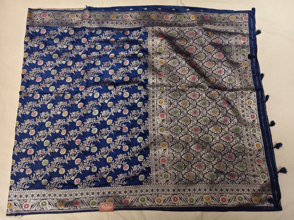 Royal Indigo 'Mehrab' Minakari Katan Silk Saree